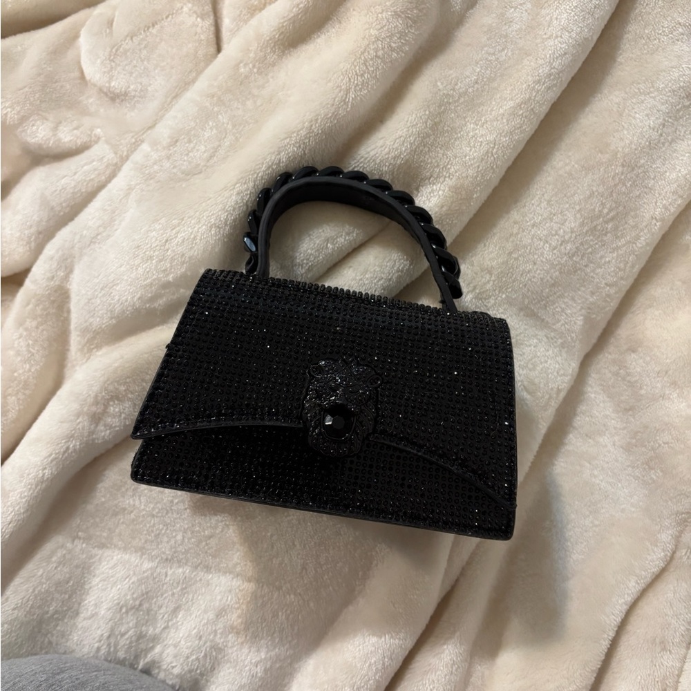 BLACK RHINESTONE MINI BAG